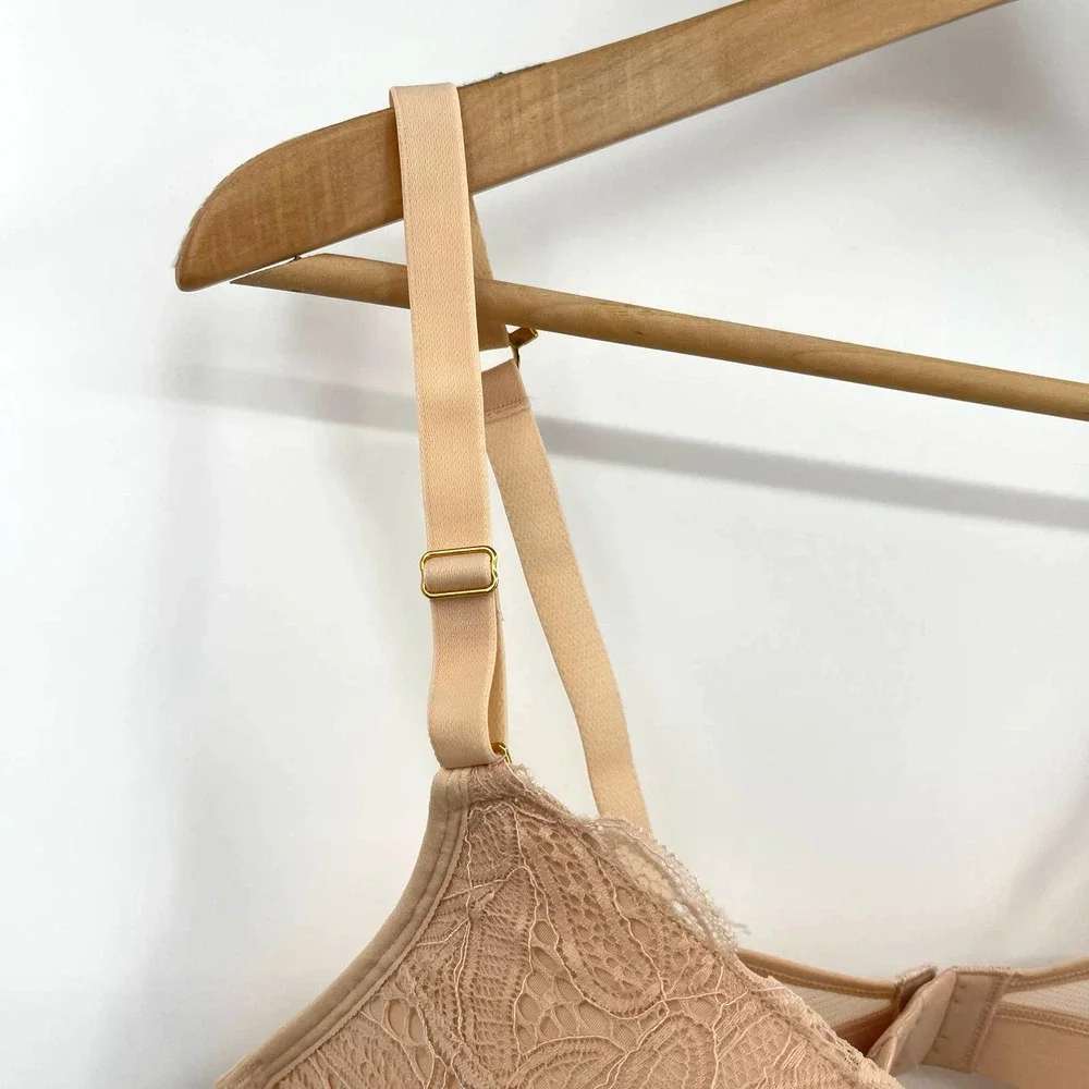 NWT Lively The Lace No-Wire Push-Up Bra in Toasted Almond Size 38D Nude Wireless